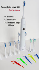 Complete Care Kit for Braces, Electric Toothbrush, Rechargeable with 8 Heads Bonus 2 AFTERCARE